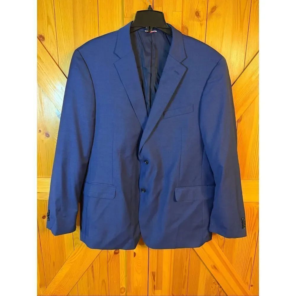 Tommy Hilfiger Navy Blue Suit Jacket Size 48L Wool Blend (6651)